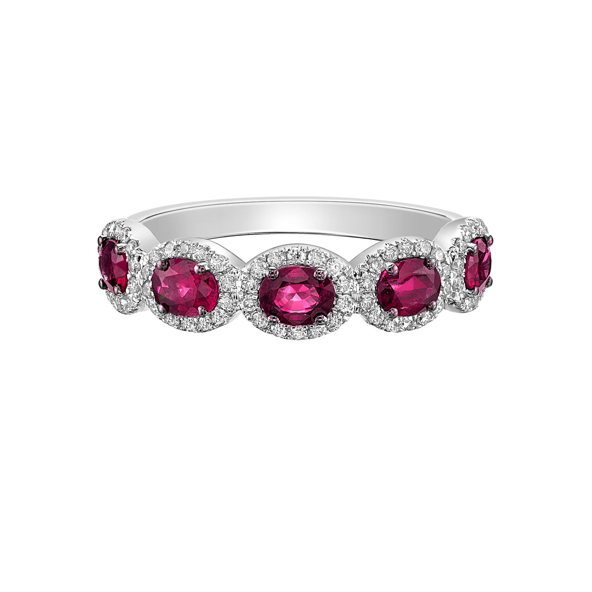 14K White Gold Ruby ring with diamond halo