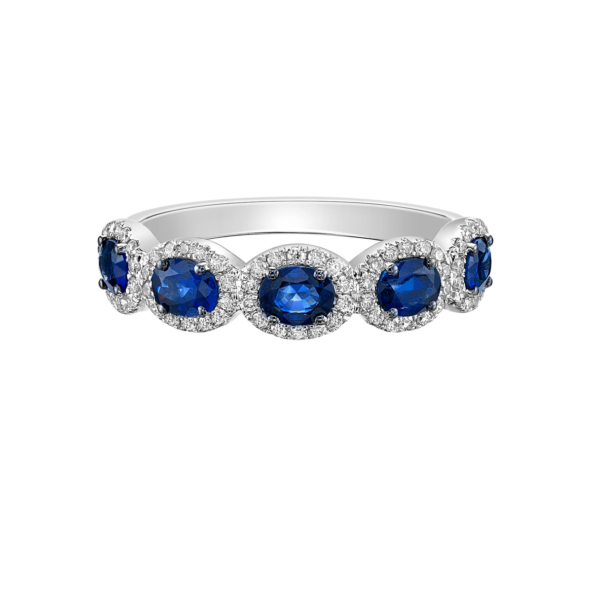 14K White Gold Sapphire ring with diamond halo