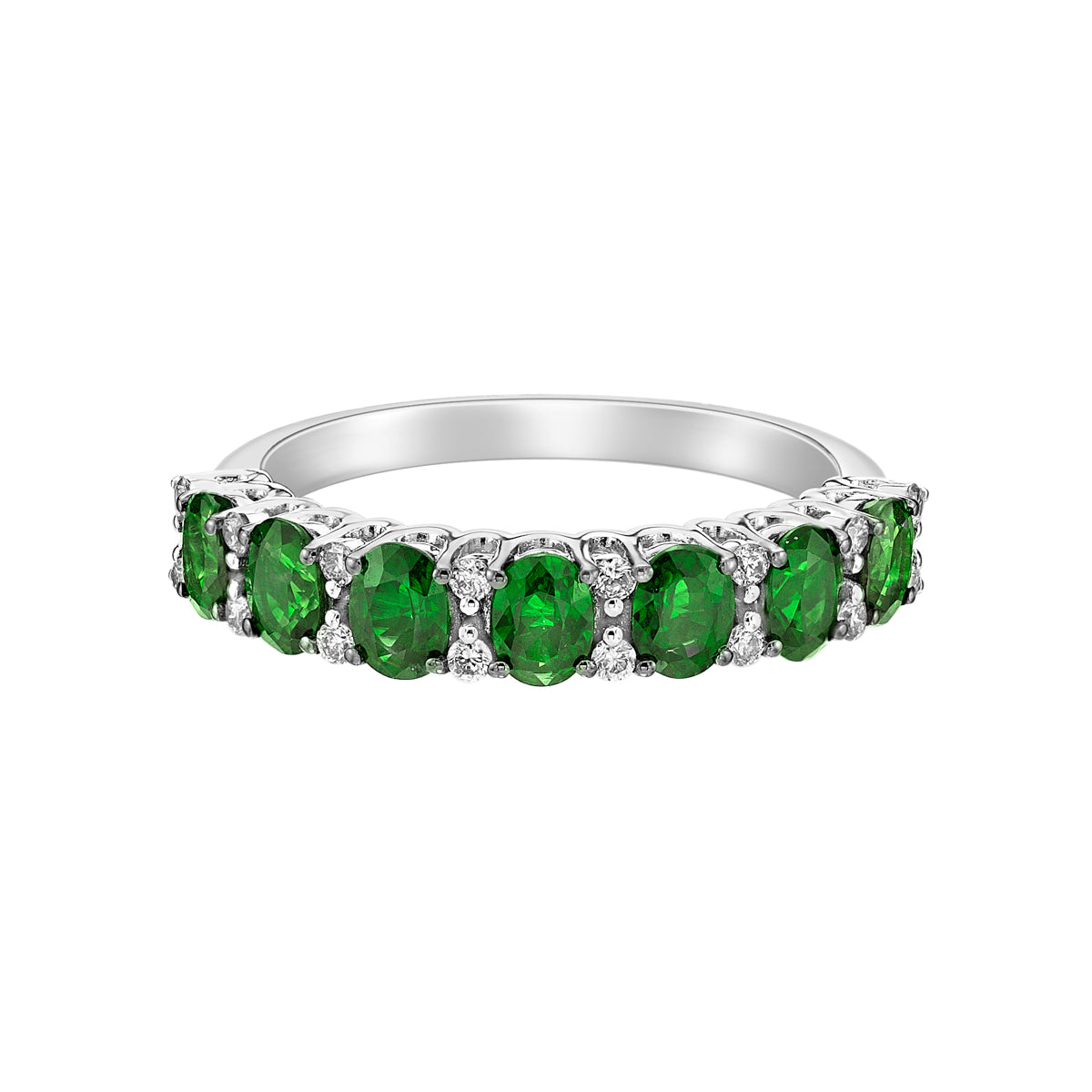 14K White Gold Prong-set Emerald Ring with Diamonds