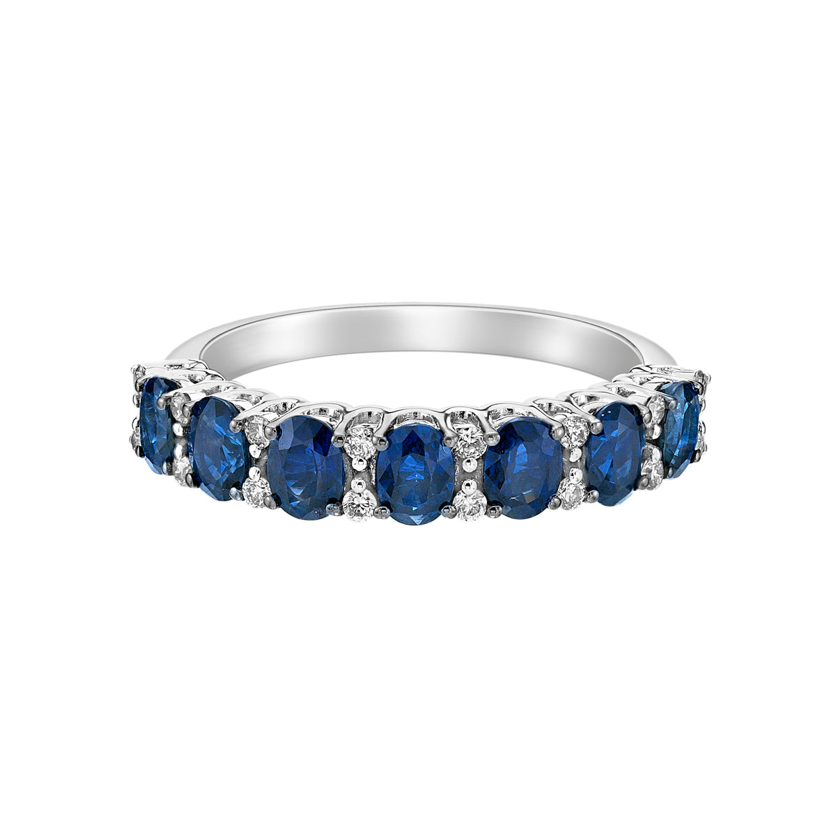 14K White Gold Prong-set Sapphire Ring with Diamonds