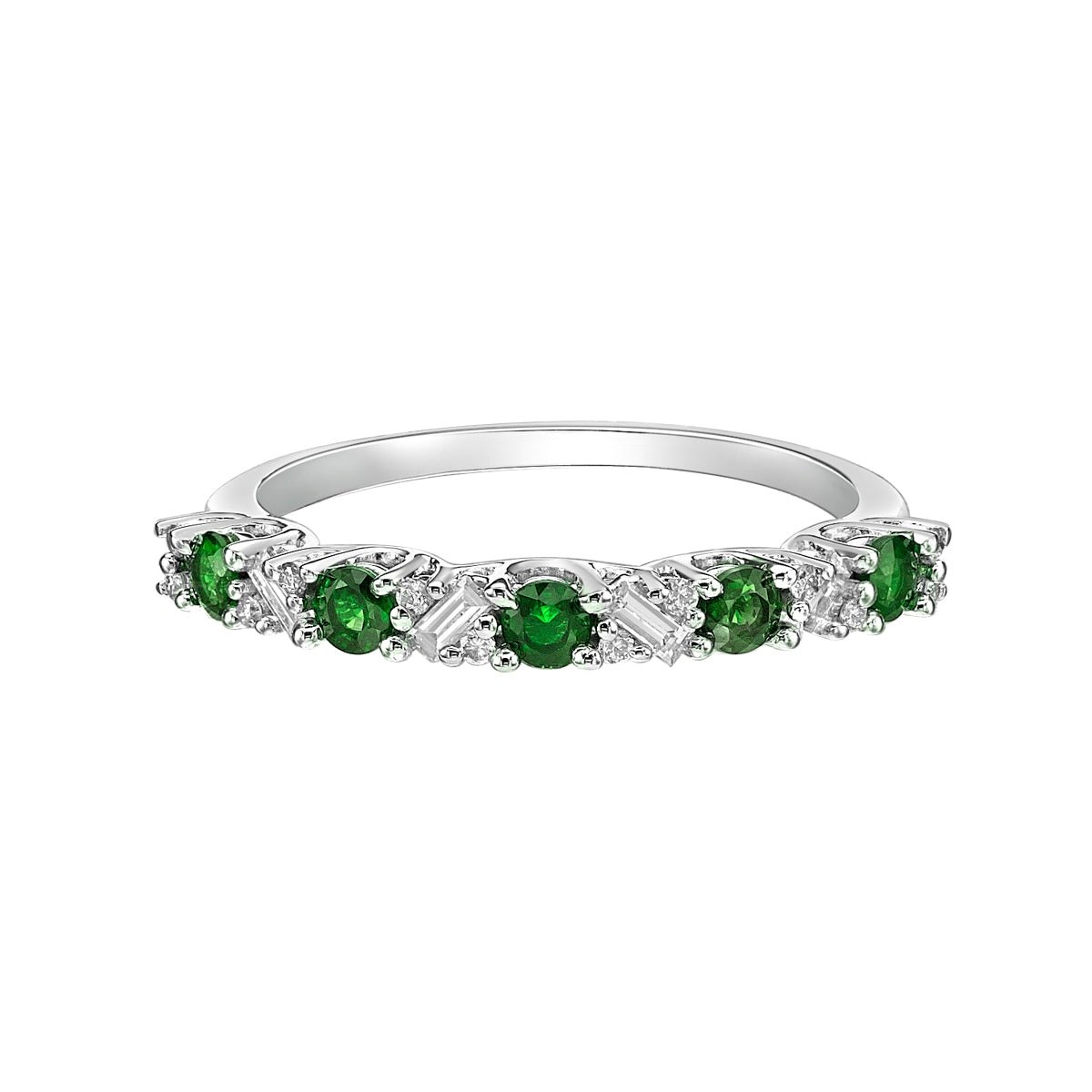 14K White Gold Emerald &amp; diamond band