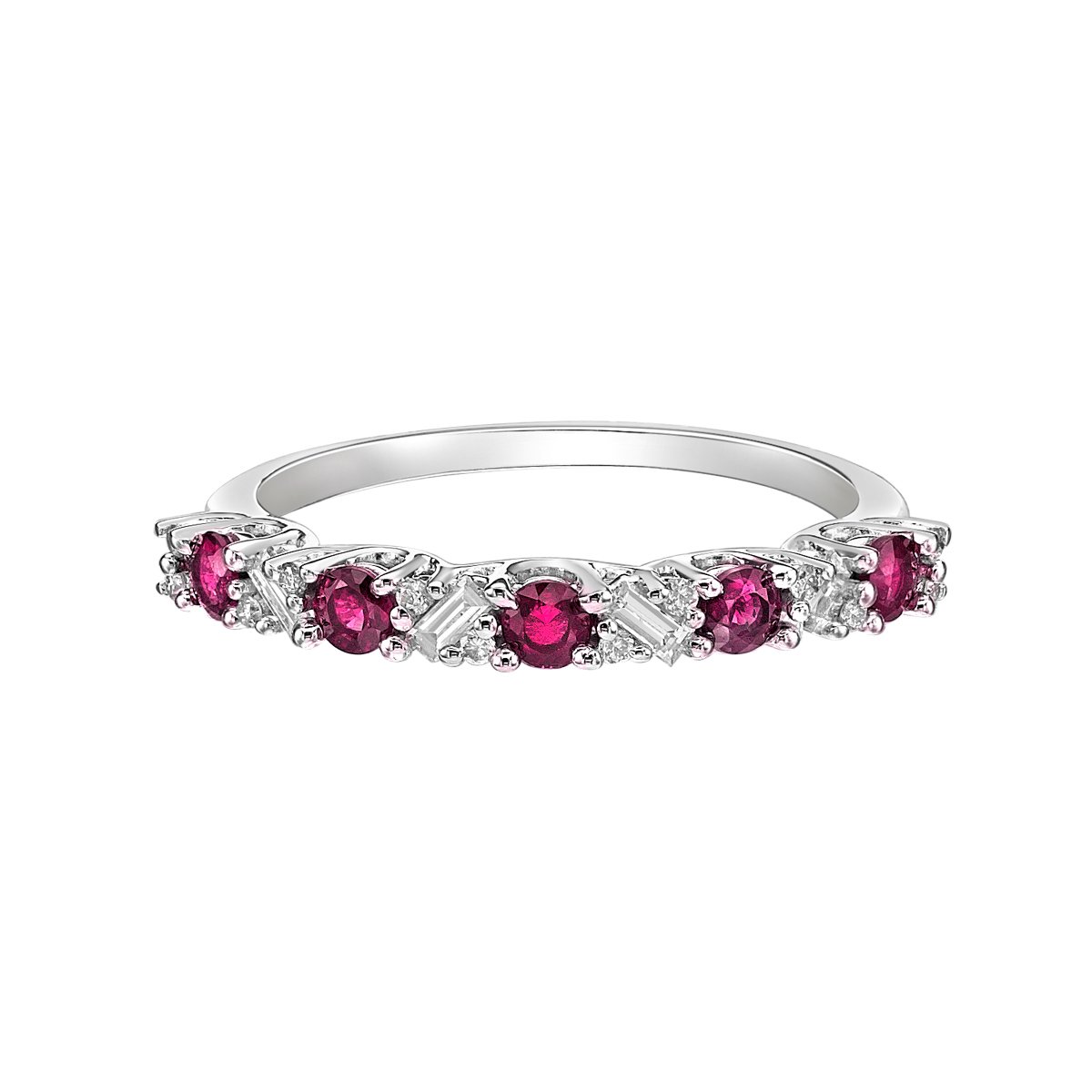 14K White Gold Ruby & diamond band