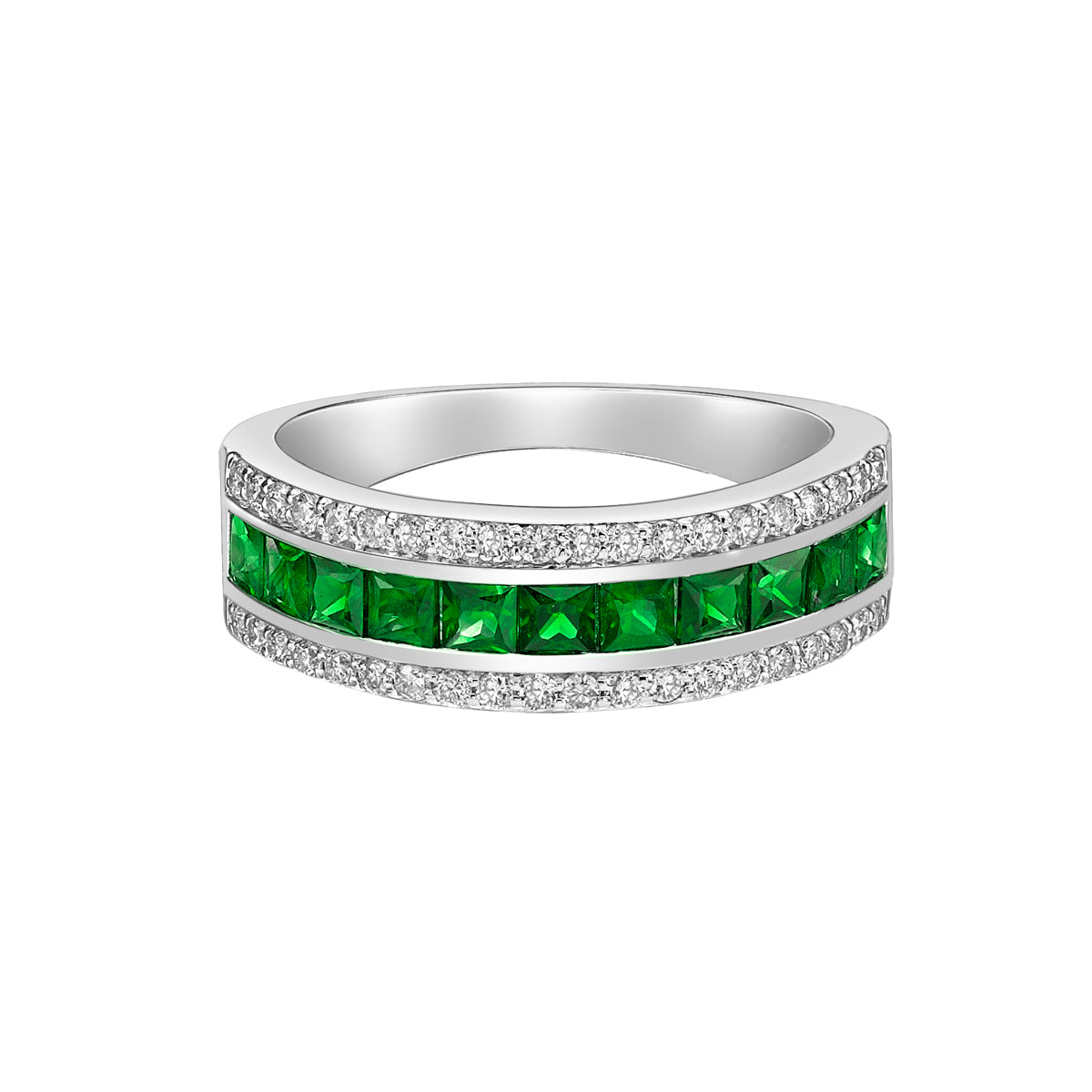 14K White Gold Emerald ring with diamonds