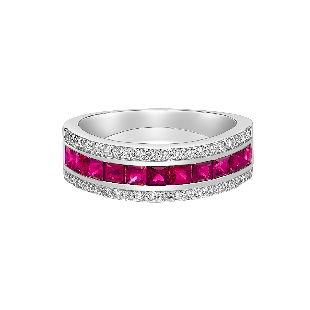 14K White Gold Ruby ring with diamonds