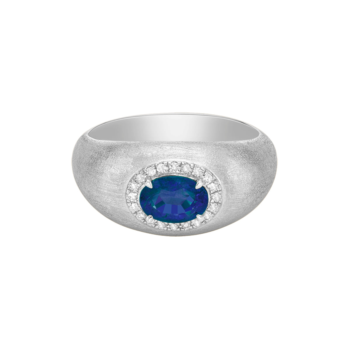 14K White Gold Brushed Sapphire &amp; Diamond ring