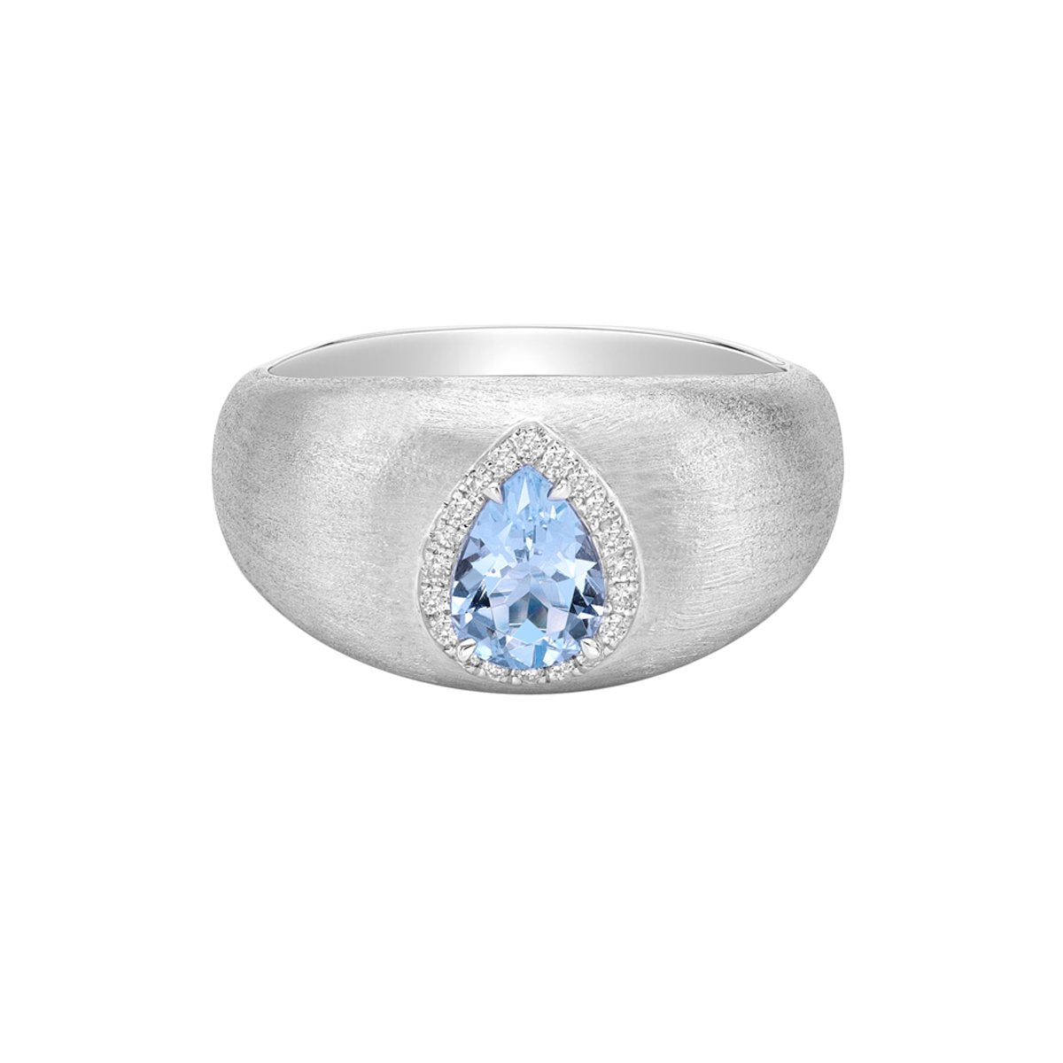 10K White Gold Brushed Aquamarine &amp; Diamond ring