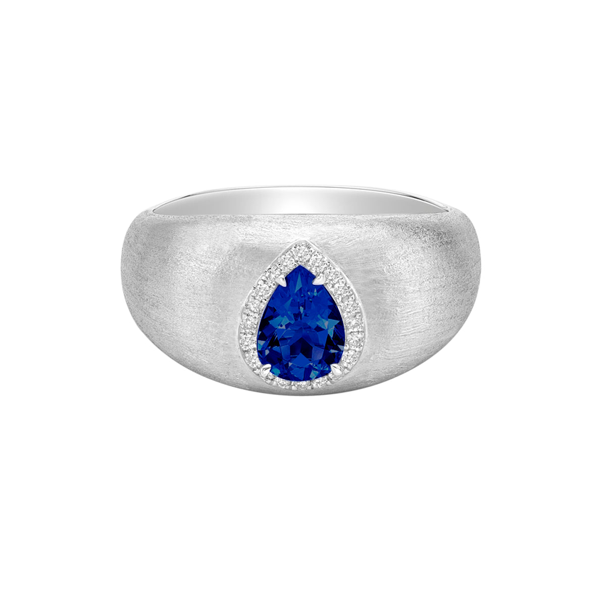 14K White Gold Brushed Sapphire &amp; Diamond ring