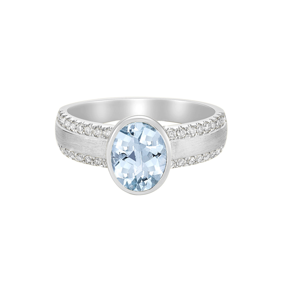 10K White Gold Brushed Aquamarine &amp; Diamond ring