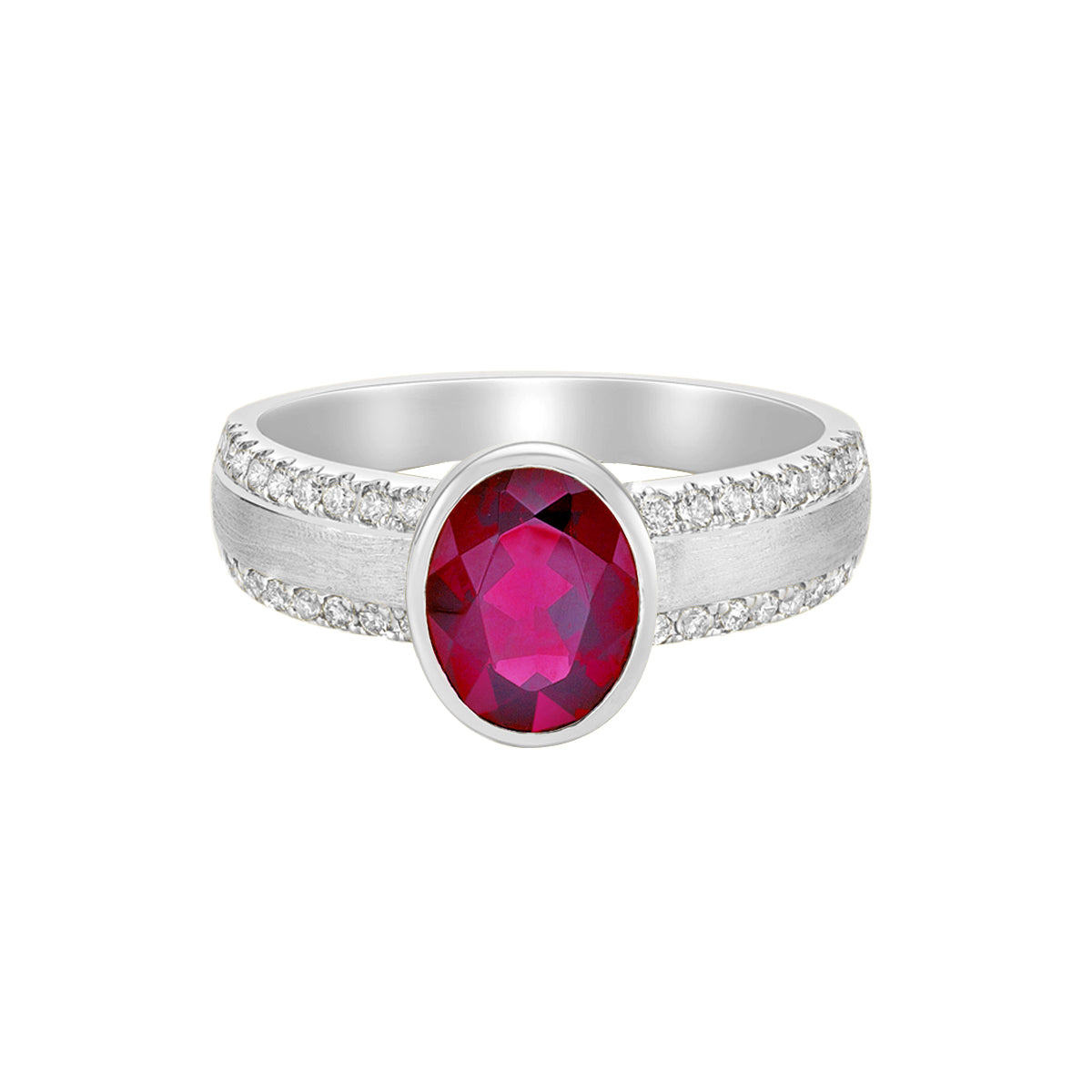 14K White Gold Brushed Ruby &amp; Diamond ring