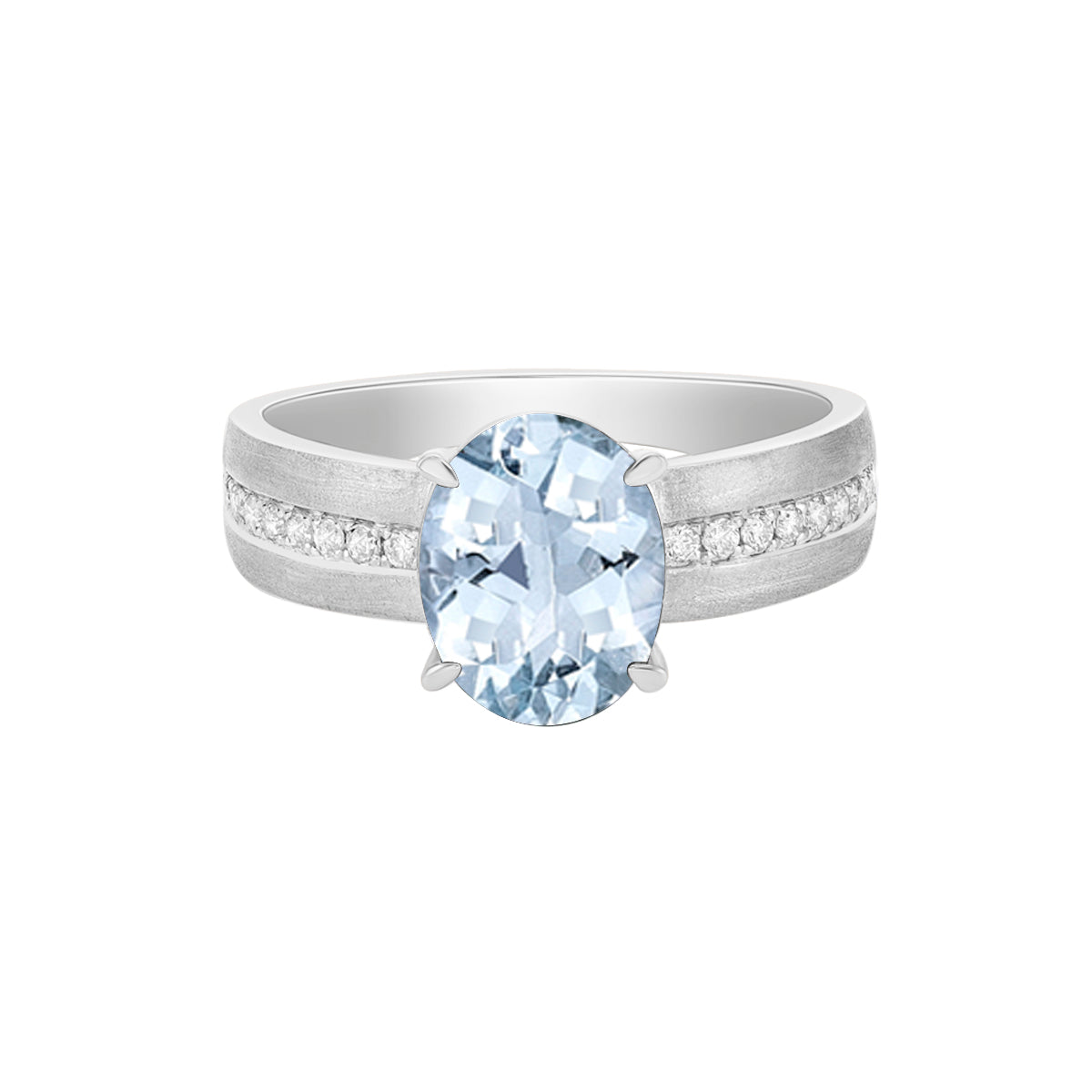 10K White Gold Brushed Aquamarine &amp; Diamond band