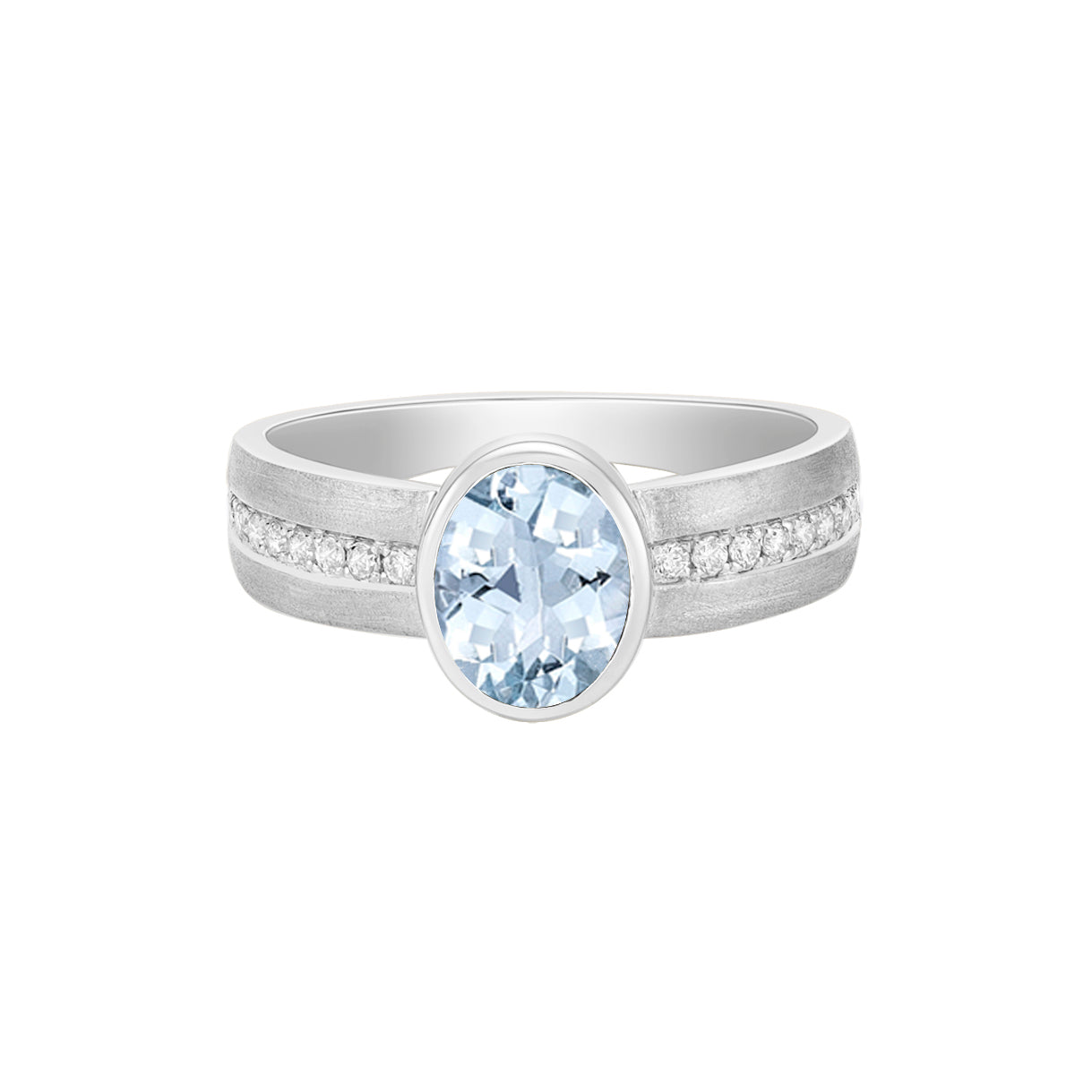 10K White Gold Brushed Aquamarine &amp; Diamond ring