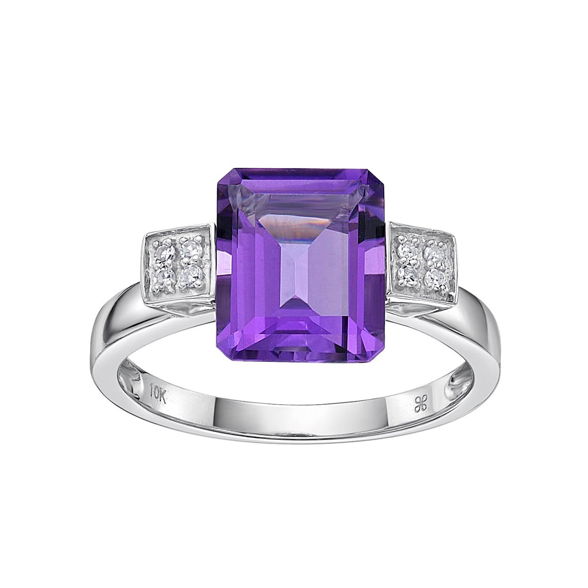 10K White Gold Emerald Cut Amethyst Ring