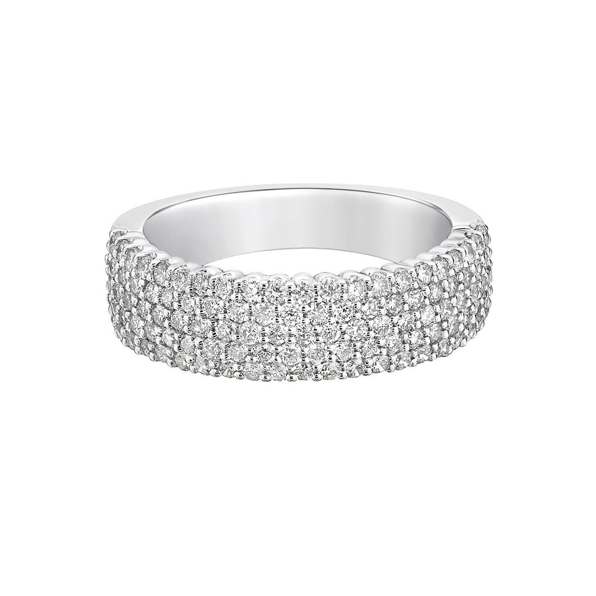 14K White Gold Multiple Row Pave-set Diamond Ring