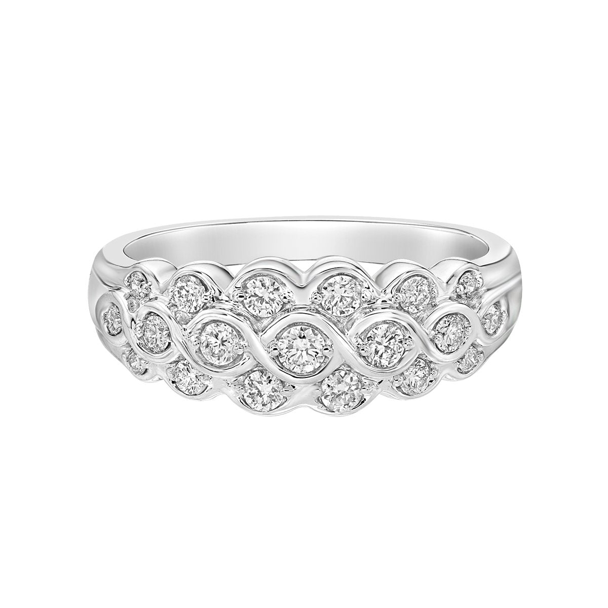 14K White Gold Prong-set diamond band with curves