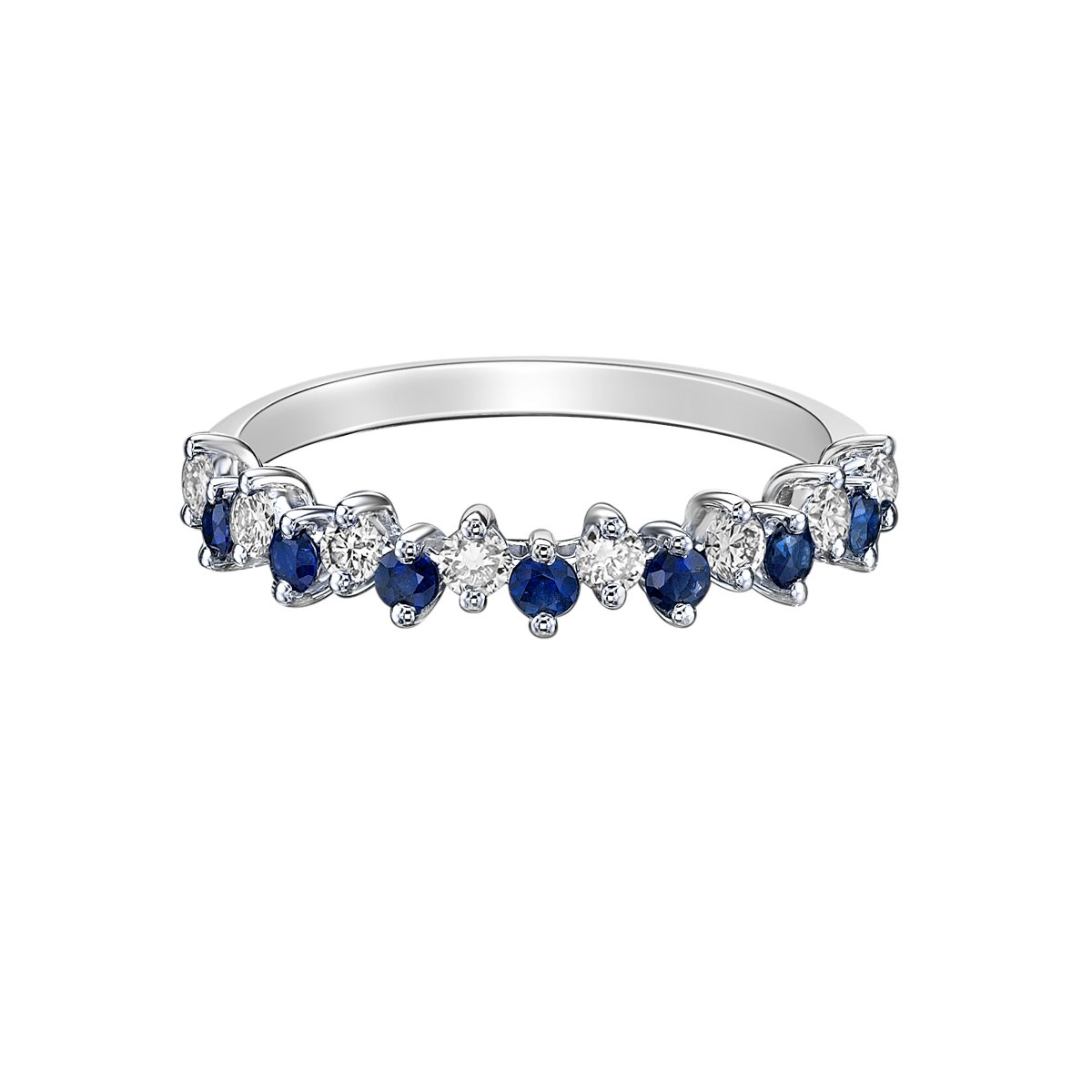 10K White Gold Prong-set Round Sapphire &amp; Diamond band