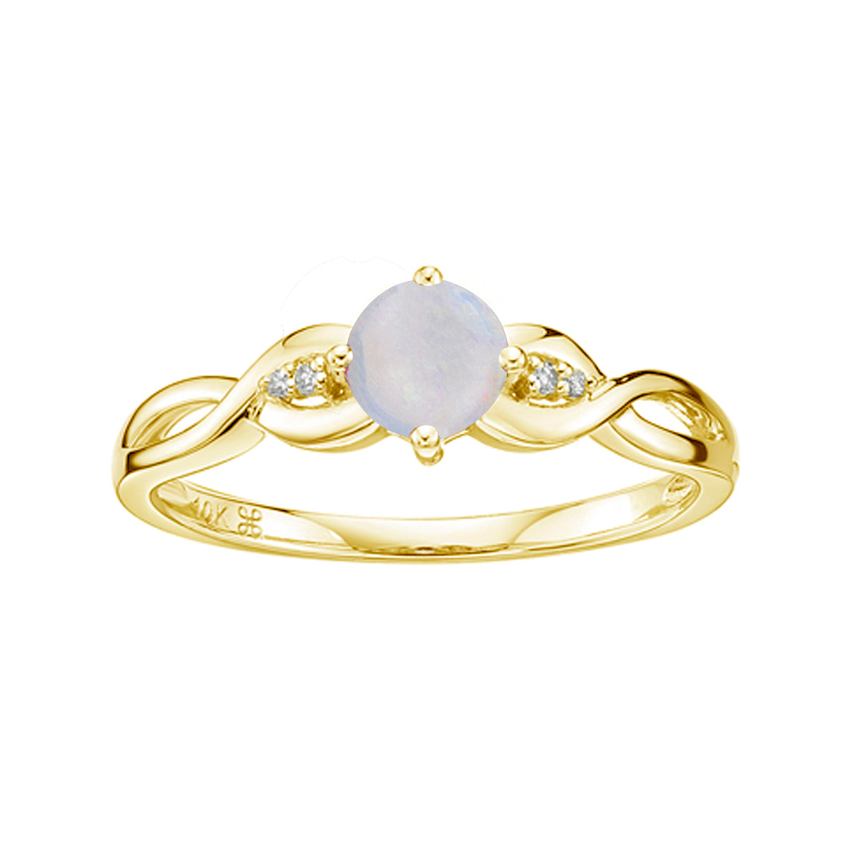 10K Yellow Gold Prong-set White Opal Ring with Diamond Accent