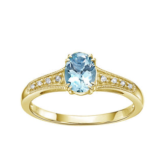 Anillo de oro amarillo de 10 quilates con aguamarina de 0,65 quilates y diamantes de 0,04 quilates, talla 7