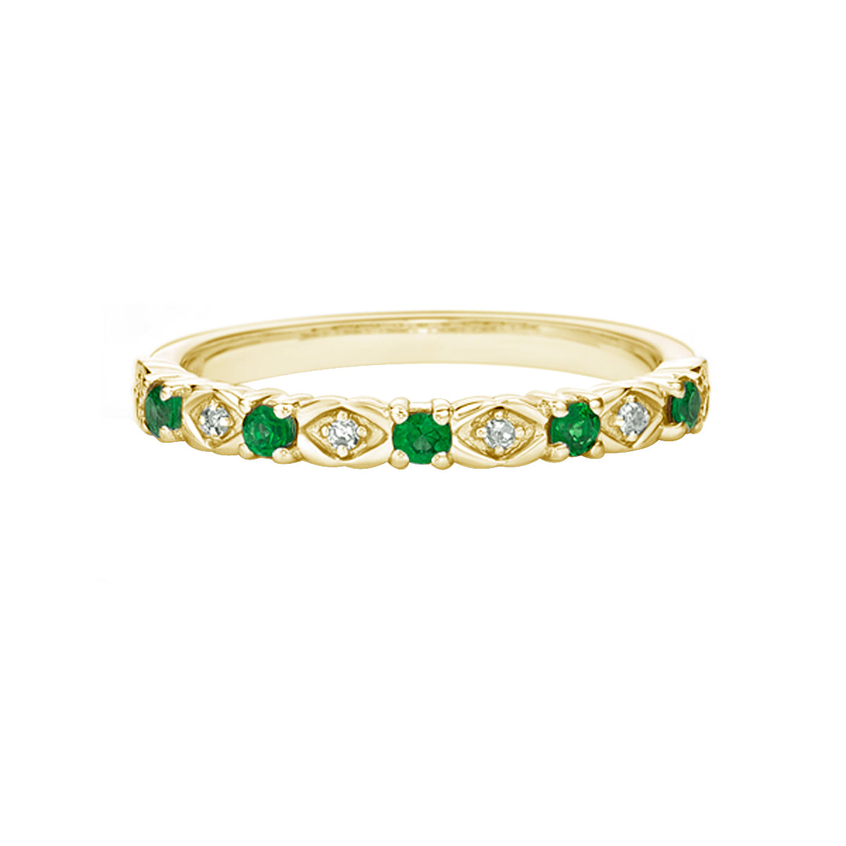 10K Yellow Gold Emerald &amp; diamond band