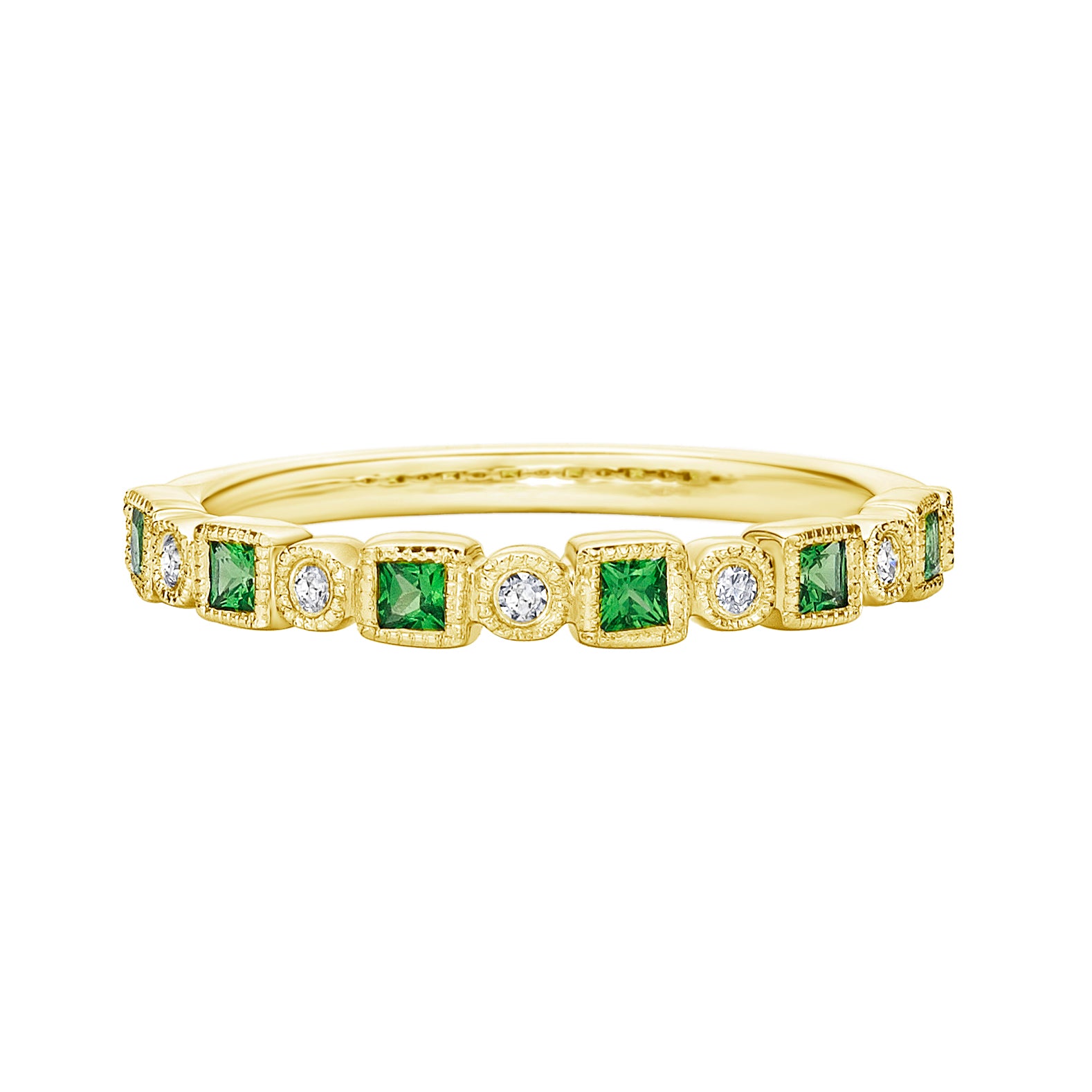 10K Yellow Gold Emerald & diamond band