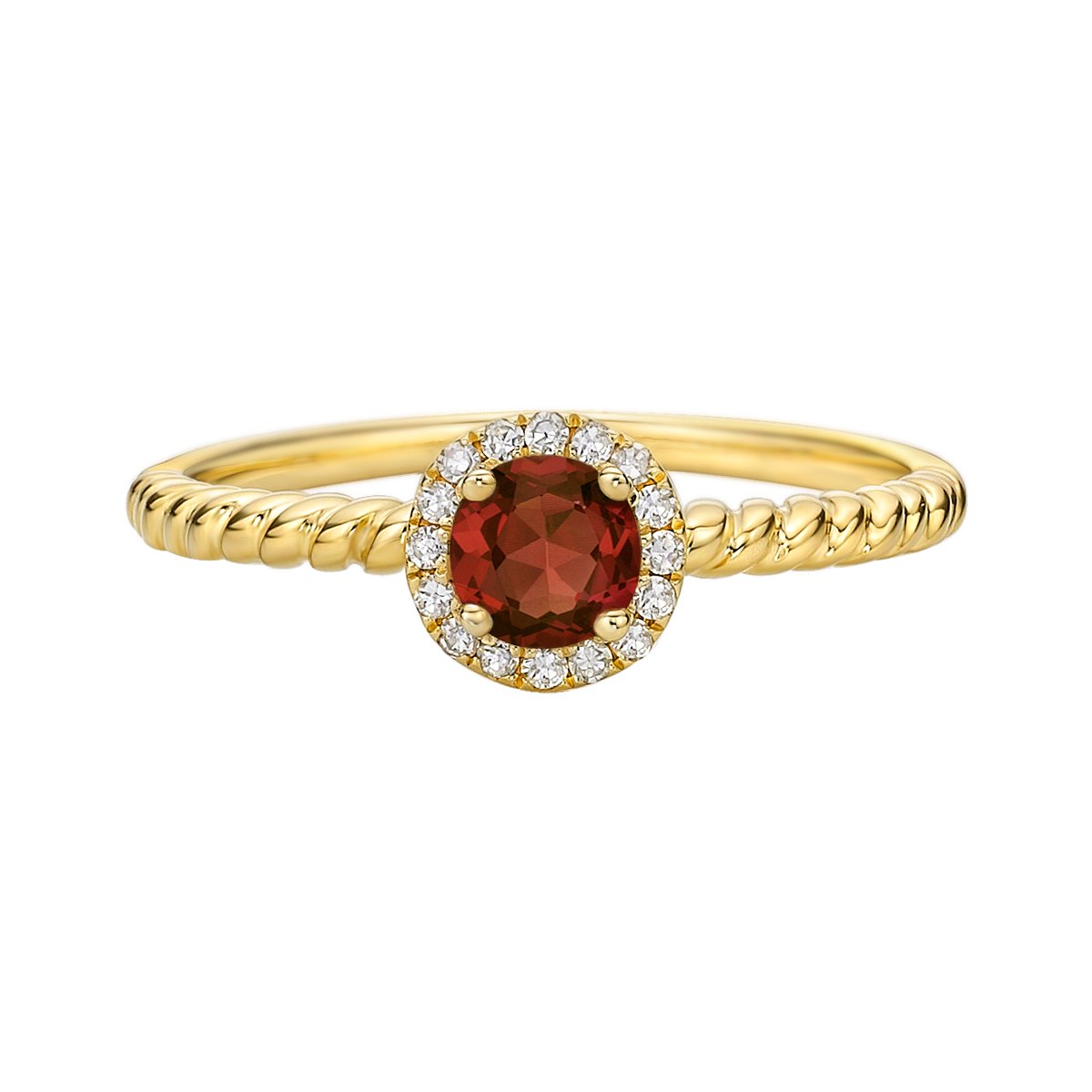 10K Yellow Gold Garnet ring with diamond halo