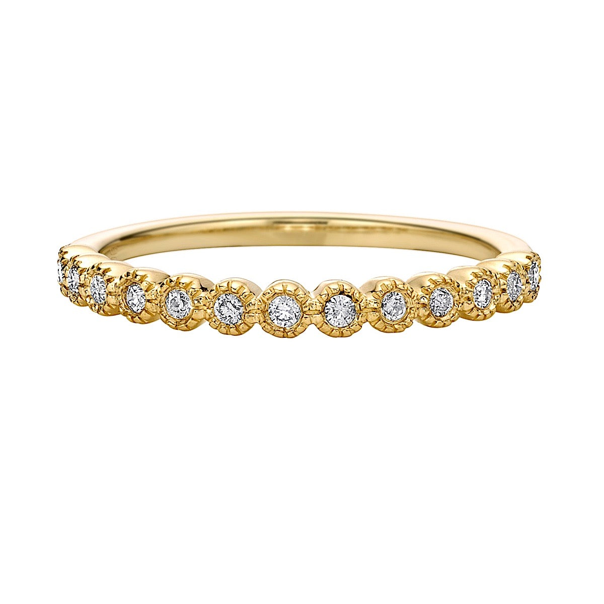 10K Yellow Gold 1/6ct twt bezel-set diamond wedding band