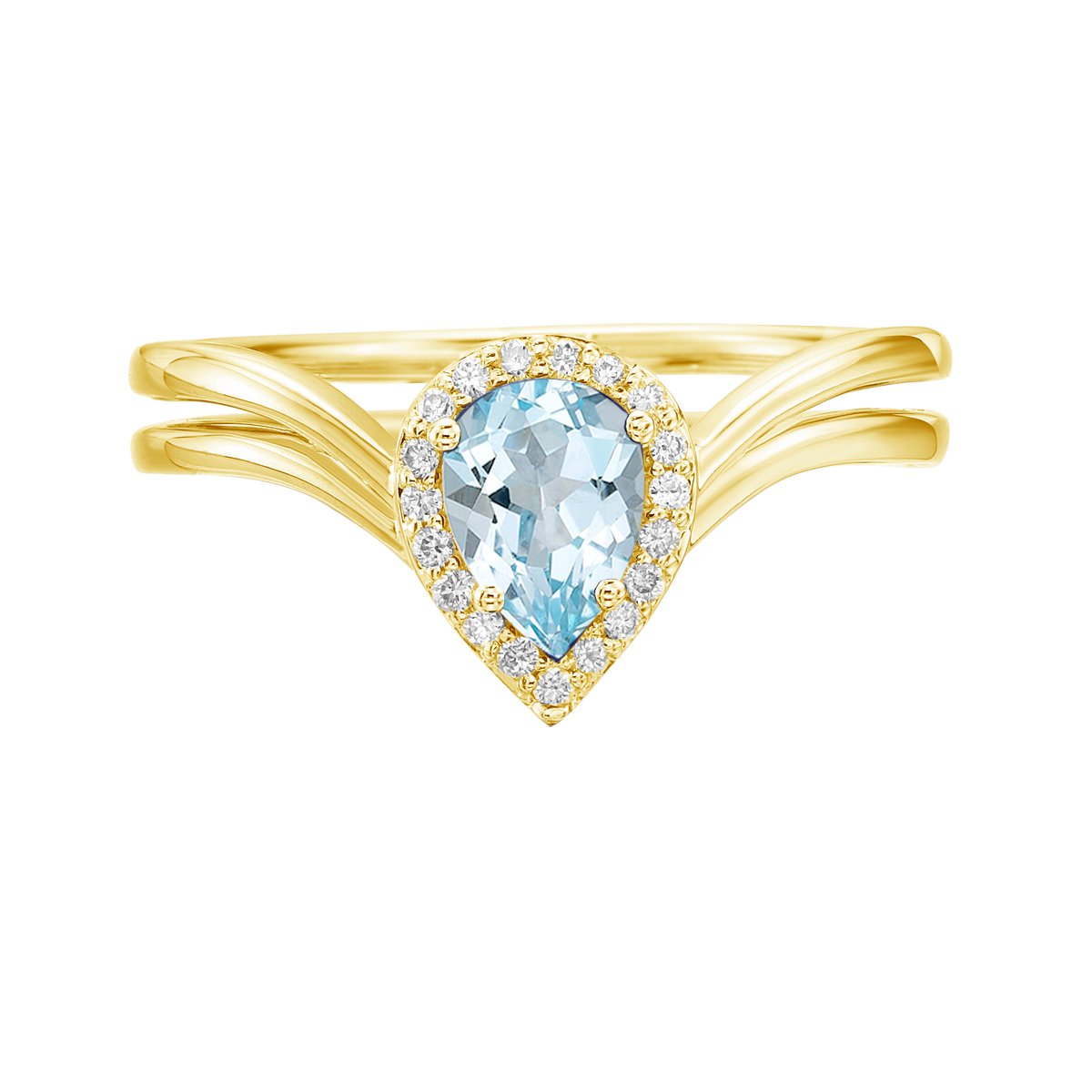 10K Yellow Gold Pear Aquamarine ring with Diamond Halo