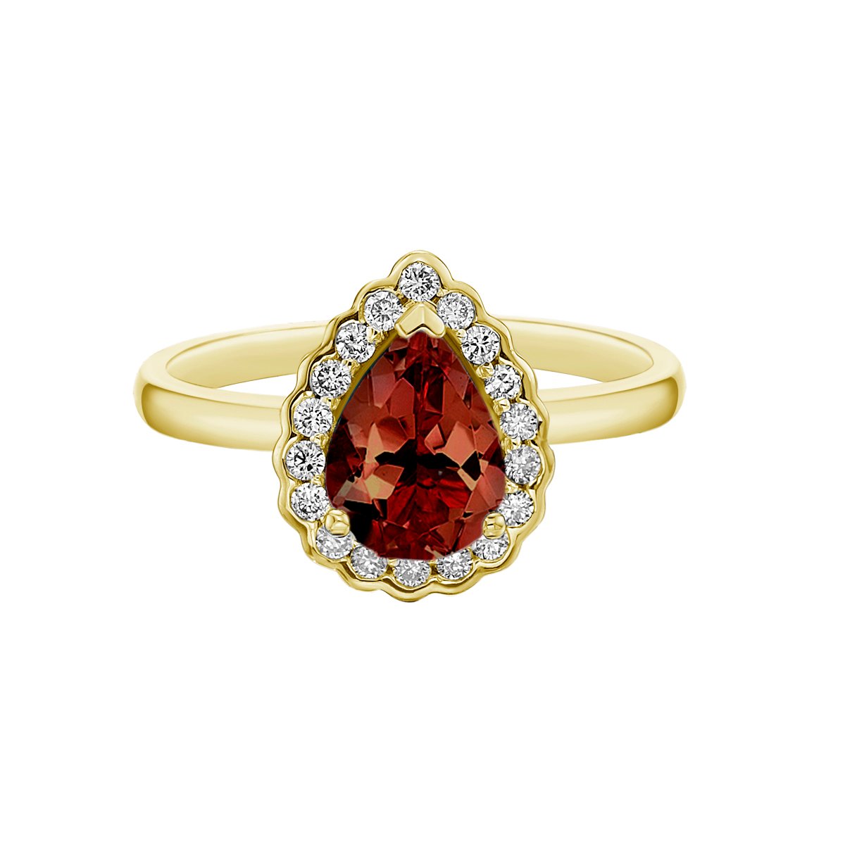 10K Yellow Gold Garnet ring with diamond halo