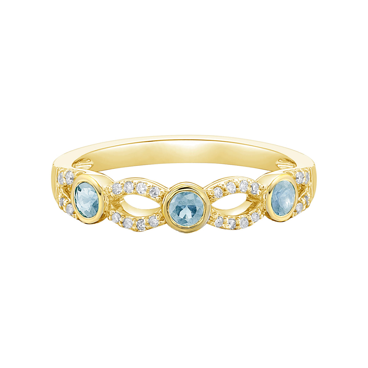 10K Yellow Gold Aquamarine &amp; diamond band