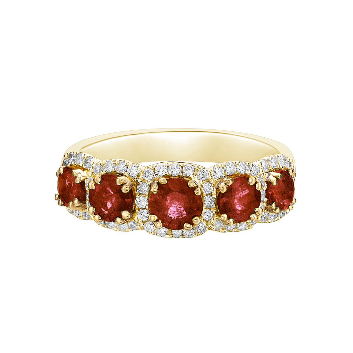 10K Yellow Gold Five stone Garnet &amp; Diamond band