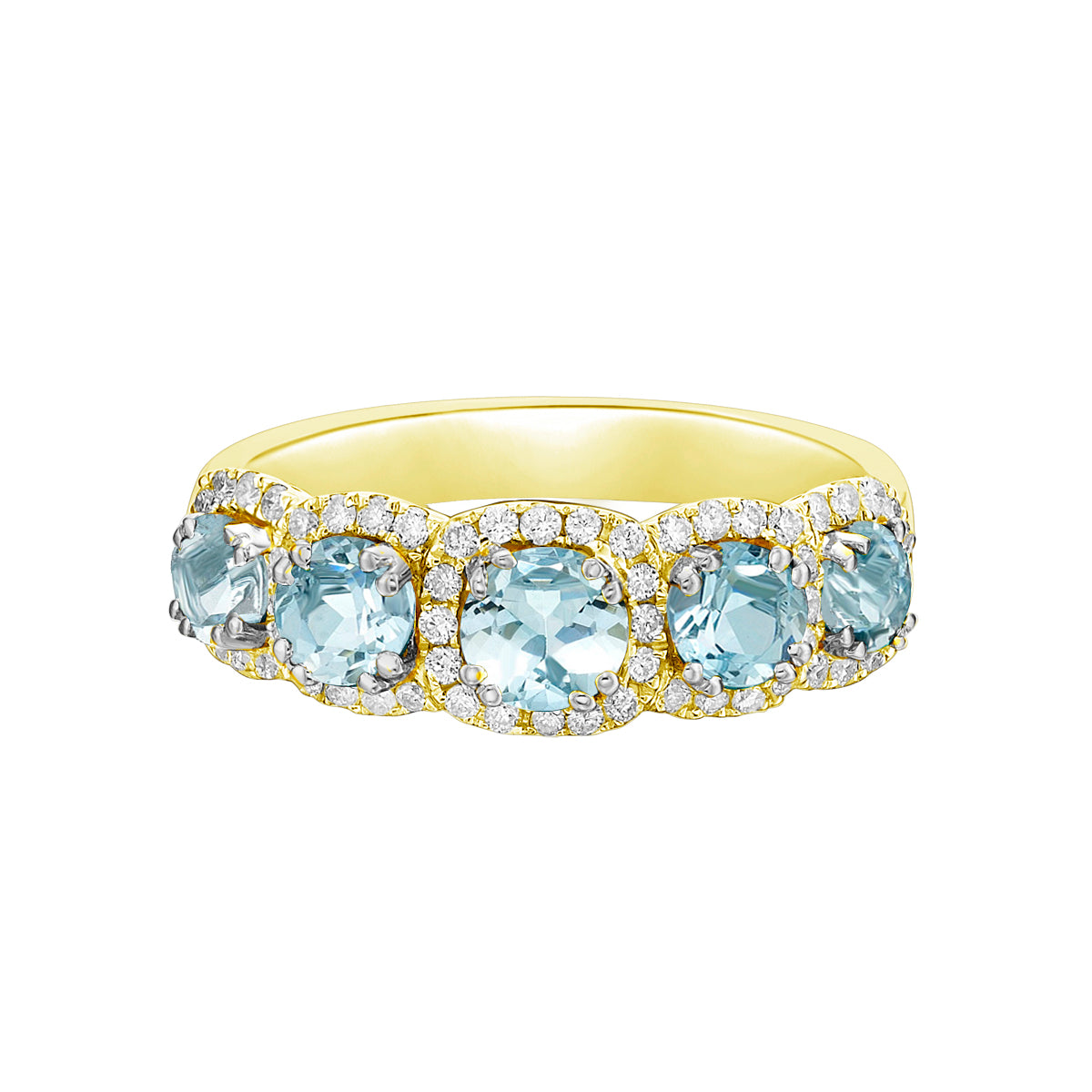 10K Yellow Gold Five stone Aquamarine &amp; Diamond band