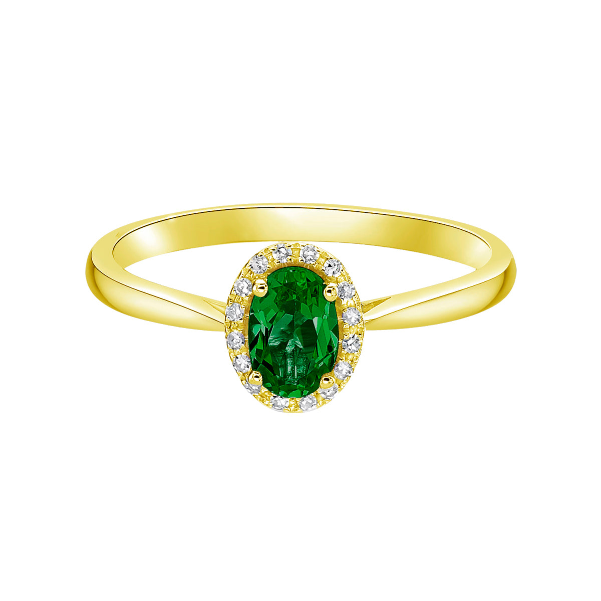 10K Yellow Gold Prong-set Emerald ring with Diamond halo