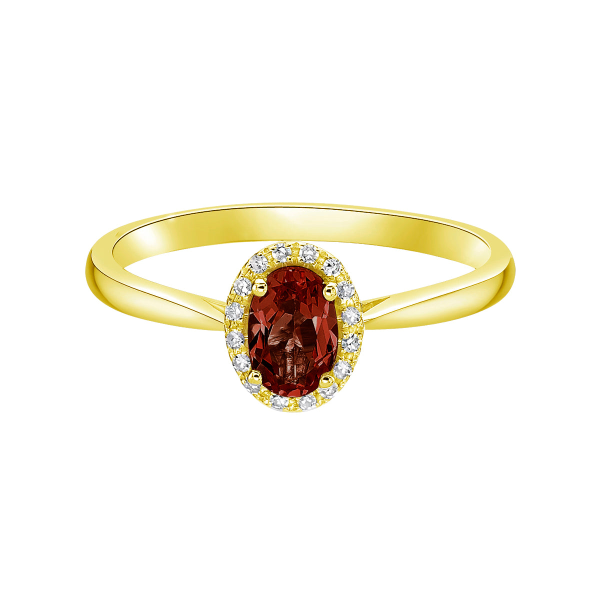 10K Yellow Gold Prong-set Garnet ring with Diamond halo