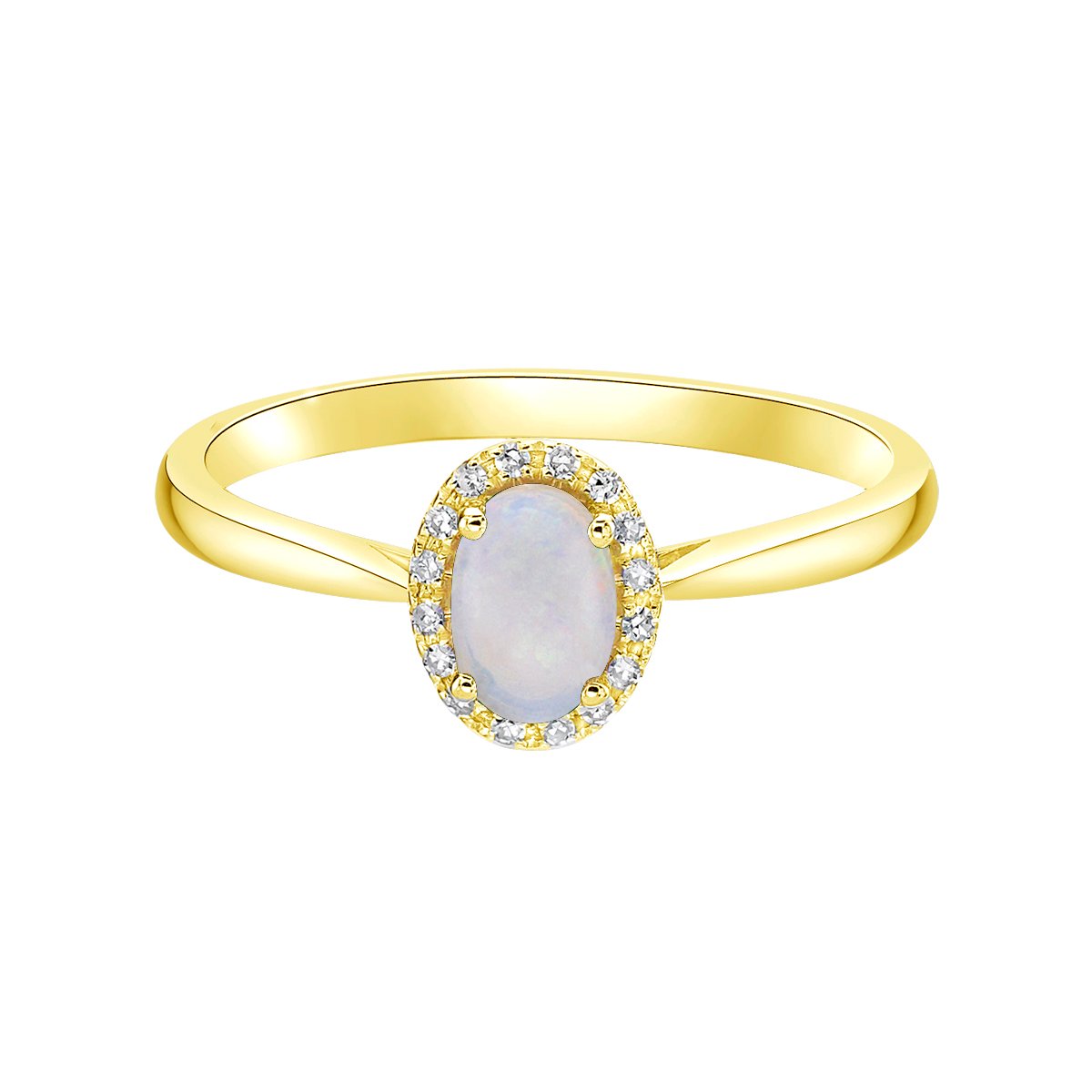 10K Yellow Gold Prong-set White Opal Ring with Diamond Halo