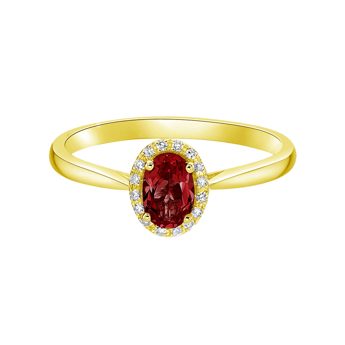 10K Yellow Gold Prong-set Ruby ring with Diamond halo