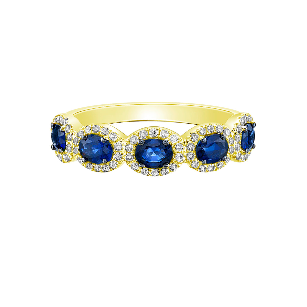 14K Yellow Gold Sapphire ring with diamond halo