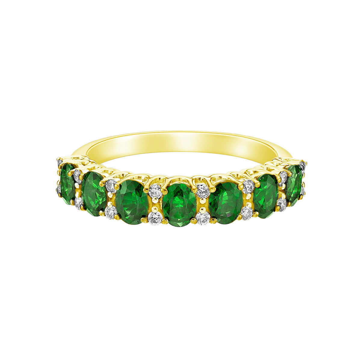 14K Yellow Gold Prong-set Emerald Ring with Diamonds