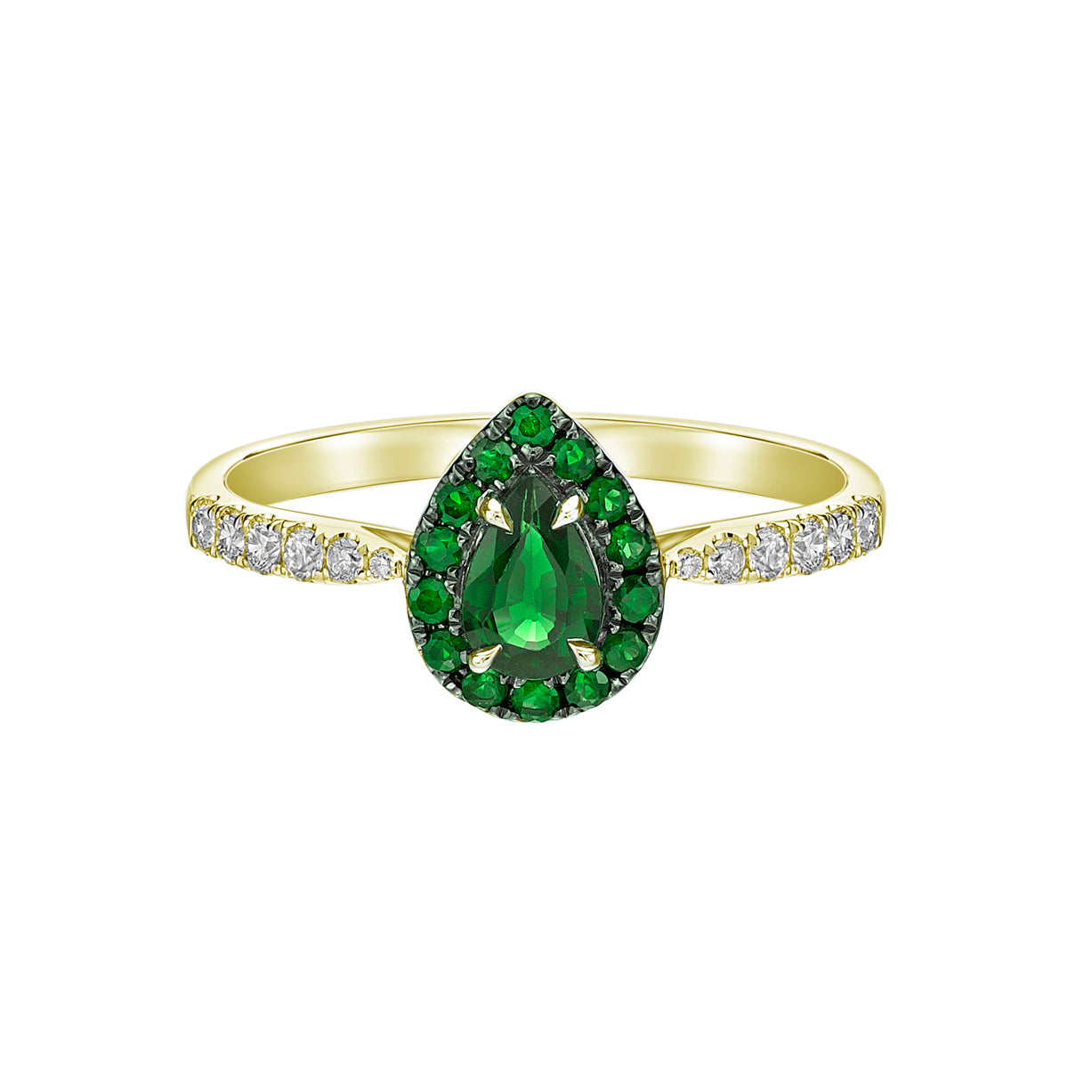 10K Yellow Gold Prong-set Emerald &amp; Diamond ring