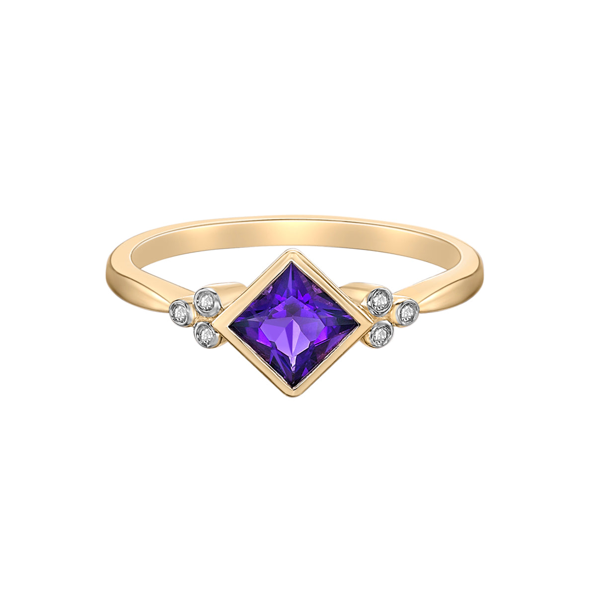 10K Yellow Gold Bezel-set Amethyst ring with Diamond accent