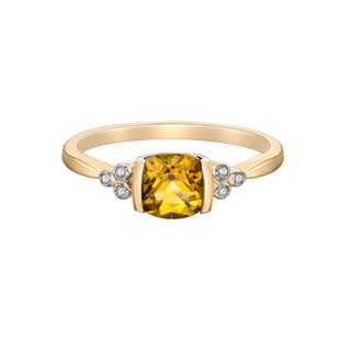 Anillo de oro amarillo de 10 quilates con citrino de 0,85 quilates y diamantes de 0,03 quilates - Talla 7