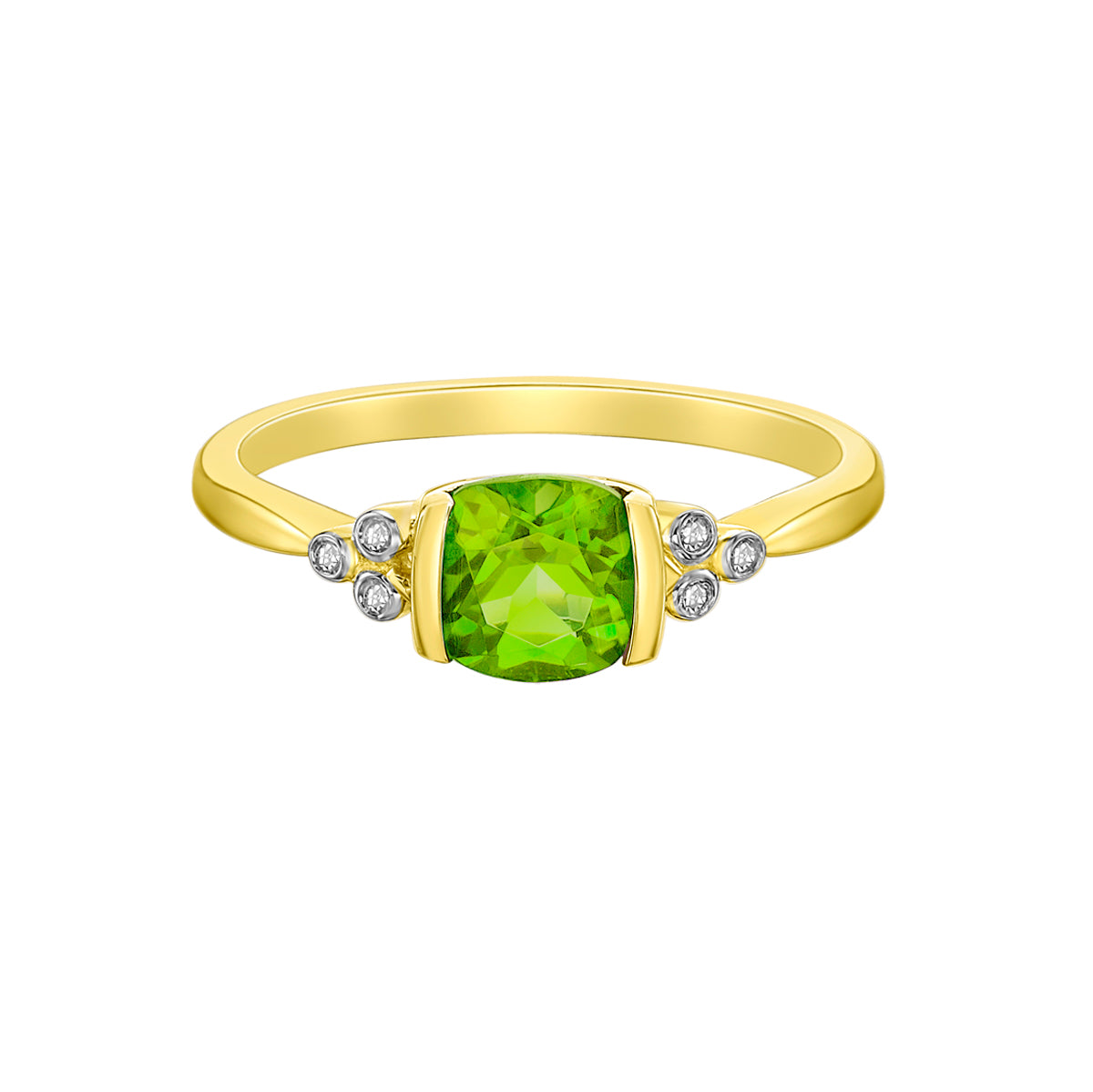 10K Yellow Gold Channel-set Peridot Ring with Diamond Accent