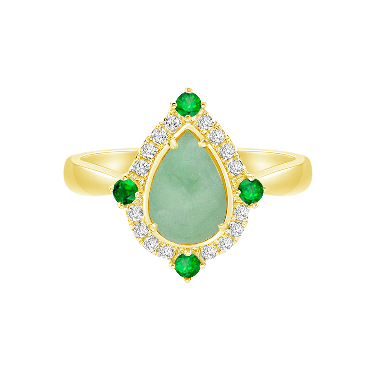 10K Yellow Gold Prong-set Jadeite Ring with Emeralds &amp; Diamonds