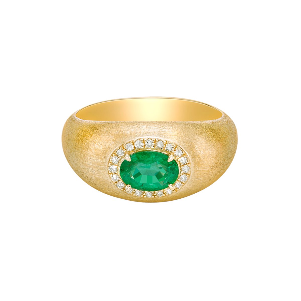 14K Yellow Gold Brushed Emerald &amp; Diamond ring