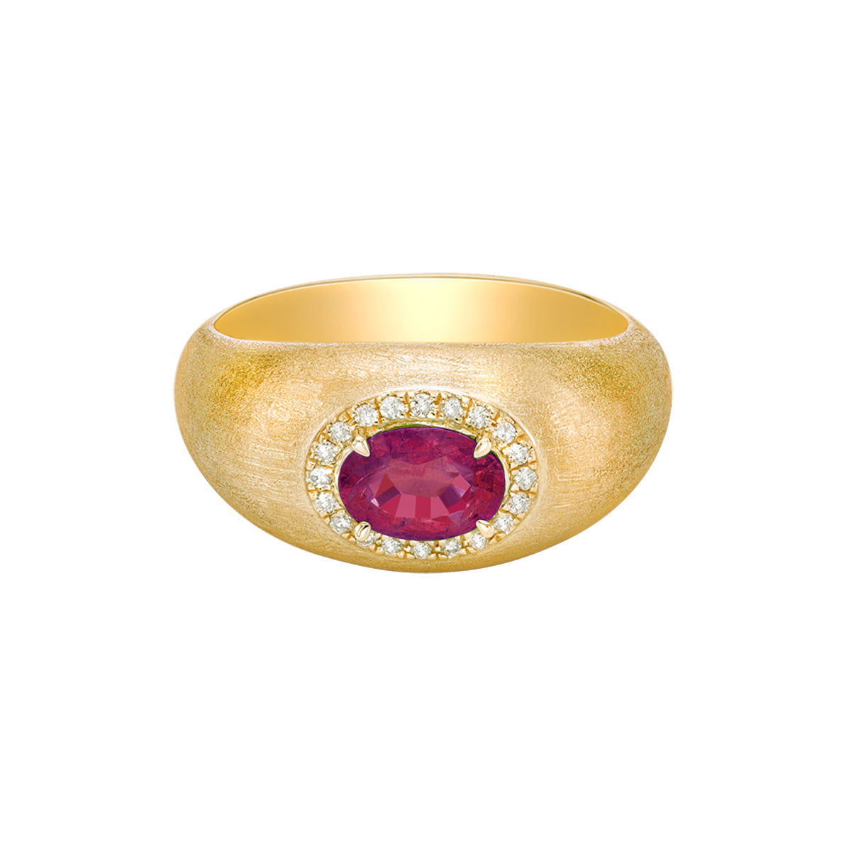 14K Yellow Gold Brushed Ruby &amp; Diamond ring