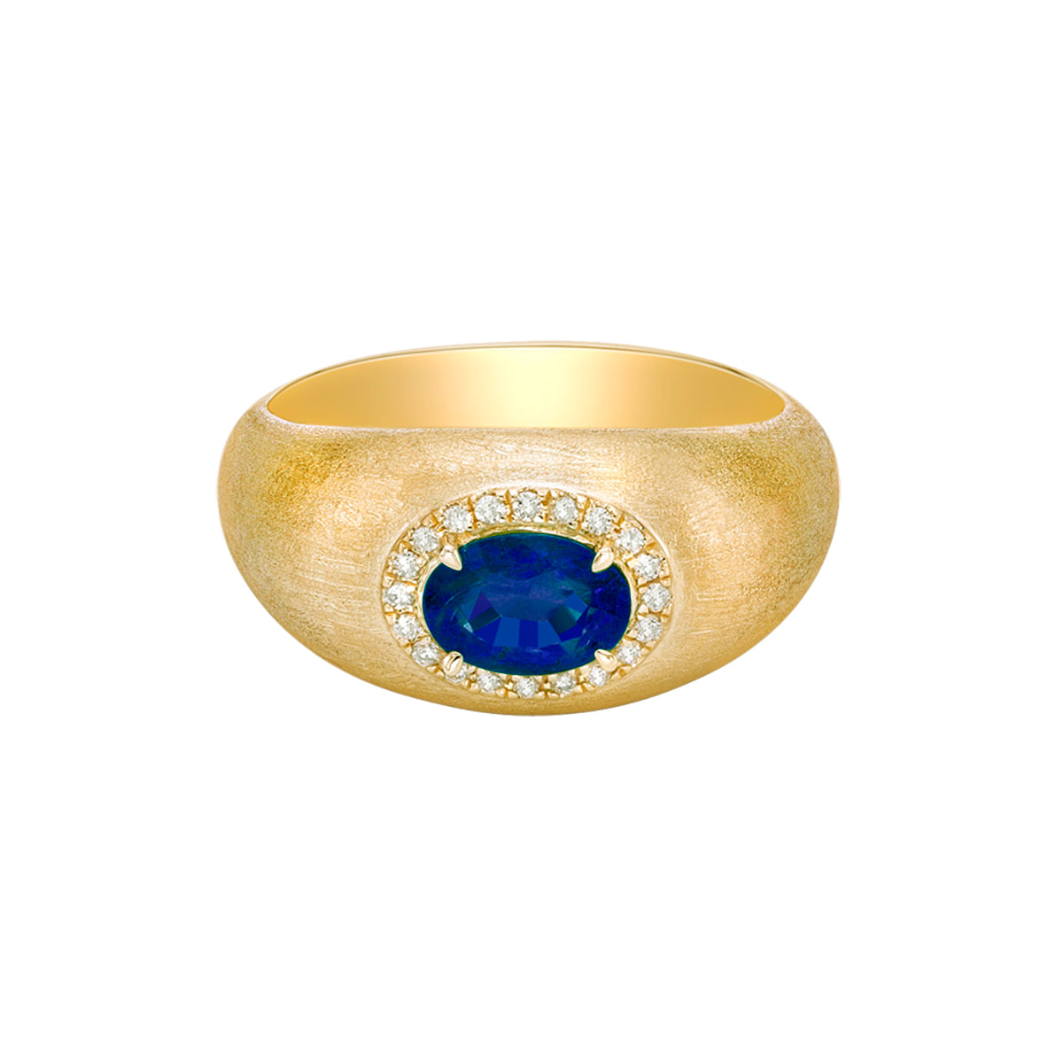 14K Yellow Gold Brushed Sapphire &amp; Diamond ring