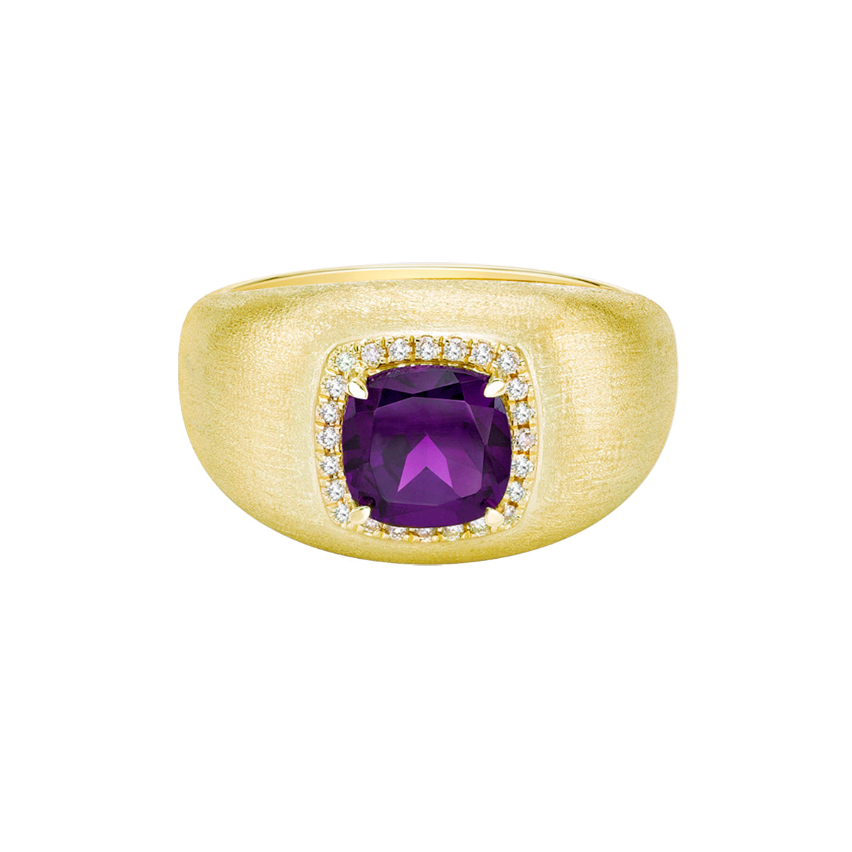 10K Yellow Gold Brushed Amethyst &amp; Diamond ring