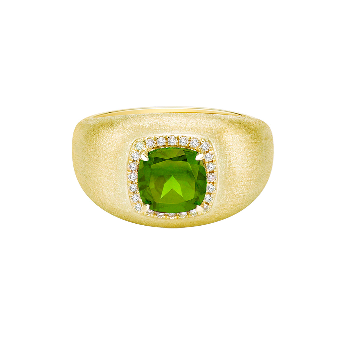 10K Yellow Gold Brushed Peridot &amp; Diamond ring