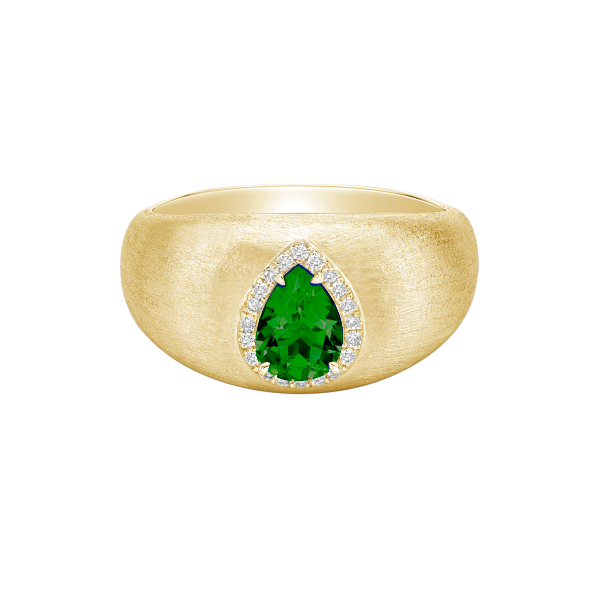 14K Yellow Gold Brushed Emerald &amp; Diamond ring