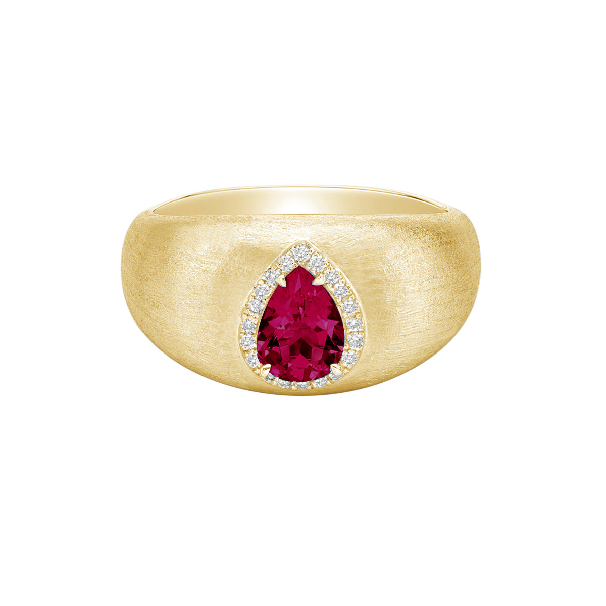 14K Yellow Gold Brushed Ruby &amp; Diamond ring