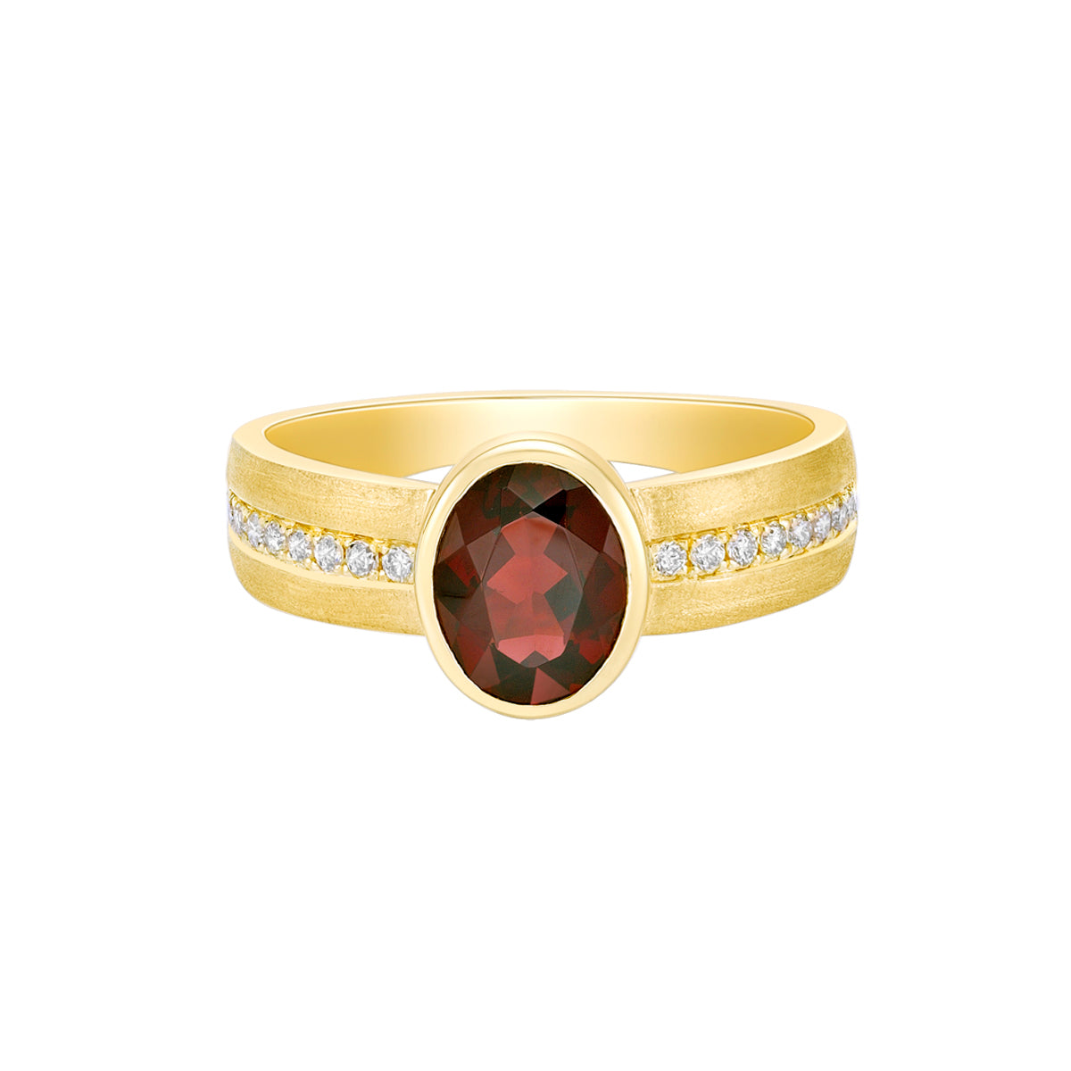 10K Yellow Gold Brushed Garnet &amp; Diamond ring