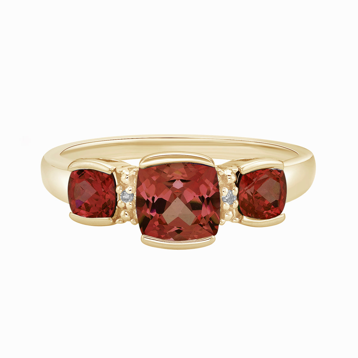 10K Yellow Gold Garnet ring with diamond accent